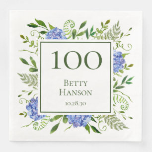 100e verjaardag Blue Hydrangeas Servet