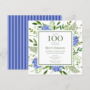 100e verjaardag Blue Hydrangeas Surprise Party Kaart