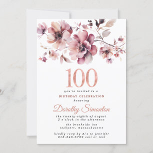100e verjaardag Bourgondië Dusty Blush Pink Floral Kaart