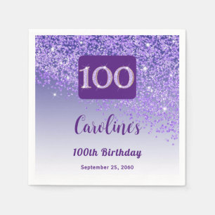 100e verjaardag Chic Paarse Glitter servetten