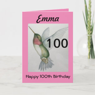 100e Verjaardag Elegante Roze Kolibrie Waterverf Kaart