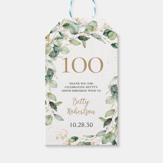 100e verjaardag Eucalyptus Hartelijk dank Cadeaulabel (Voorkant)