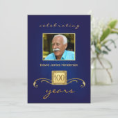 100e verjaardag Foto-uitnodigingen - Blauw Kaart (Staand voorkant)