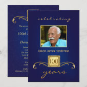 100e verjaardag Foto-uitnodigingen - Blauw Kaart (Voorkant / Achterkant)