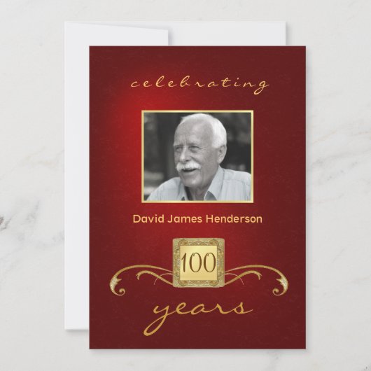 100e verjaardag Foto-uitnodigingen - Rood Kaart (Voorkant)