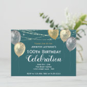100e verjaardag Gold Silver Glitter-ballonnen Kaart (Staand voorkant)
