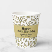 100e verjaardag Gold/White Random Number Pattern Papieren Bekers (Achterkant)