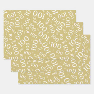 100e verjaardag Goud en Wit Nummerpatroon 100 Inpakpapier Vel