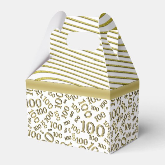 100e verjaardag Goud/Wit Nummerpatroon Bedankdoosjes (Achterkant)