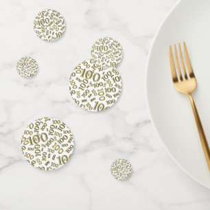 100e Verjaardag Goud/Wit Verspreid getal Patroon Confetti
