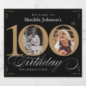 100e verjaardag Goud Zwart Kalligrafie Aangepaste  Sparkling Wijnetiket (Enkel label)