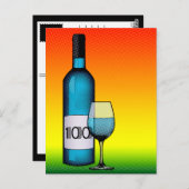 100e verjaardag halftone wijnfles & glas briefkaart (Voorkant / Achterkant)