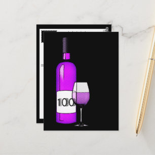 100e verjaardag halftone wijnfles & glas briefkaart