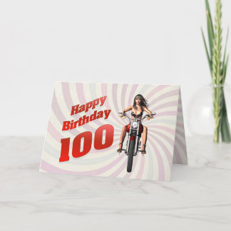 100e verjaardag met een motormeisje kaart