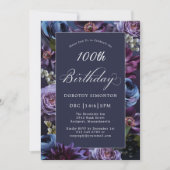 100e verjaardag Moody Paarse Bloemenuitnodiging Kaart (Voorkant)