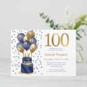 100e verjaardag Navy Blue Balloon Cake Kaart (Staand voorkant)