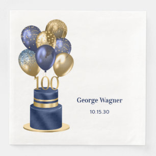 100e verjaardag Navy Blue Balloon Cake Servet