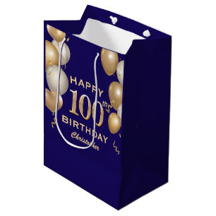 100e verjaardag Navy Blue en Gold Balloons Medium Cadeauzakje