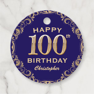 100e verjaardag Navy Blue en Gold Glitter Bedankjes Labels
