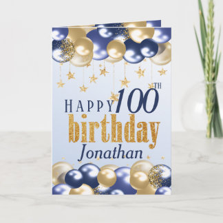 100e verjaardag Navy Gold Glitter Kaart