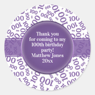 100e verjaardag nummer patroon Paarse/wit Ronde Sticker