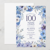 100e verjaardag, Paarse en blauwe bloemen, mijlpaa Kaart (Voorkant / Achterkant)