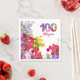 100e Verjaardag Party Bloemen Modern 100 Servet