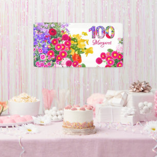 100e Verjaardag Party Bloemen Modern 100 Spandoek