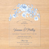 100e Verjaardag Party Dusty Blue Roos Bloemenboog Acryl Uitnodigingen (Voorkant)