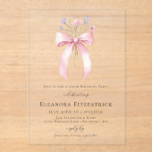 100e Verjaardag Party Roze Coquette Bow Wildflower Acryl Uitnodigingen (Voorkant)