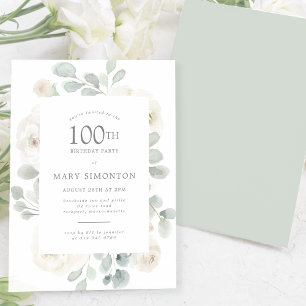 100e Verjaardag Party White Rose Bloemen Kaart