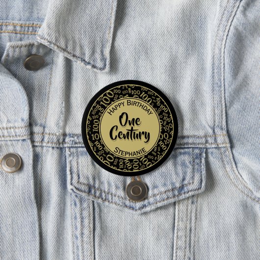 100e verjaardag Pattern Gold en Black Ronde Button 7,6 Cm (In situ)