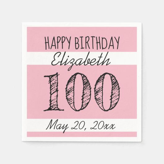 100e verjaardag PINK op maat gesneden papier serve Servet (Voorkant)