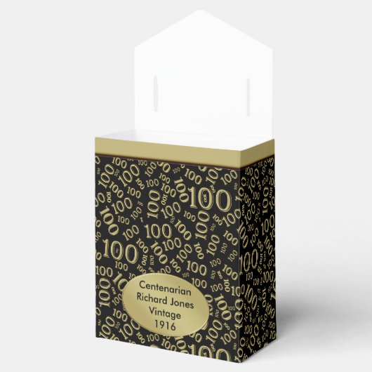 100e verjaardag Random Number Pattern Black/Gold Bedankdoosjes (Geopend)