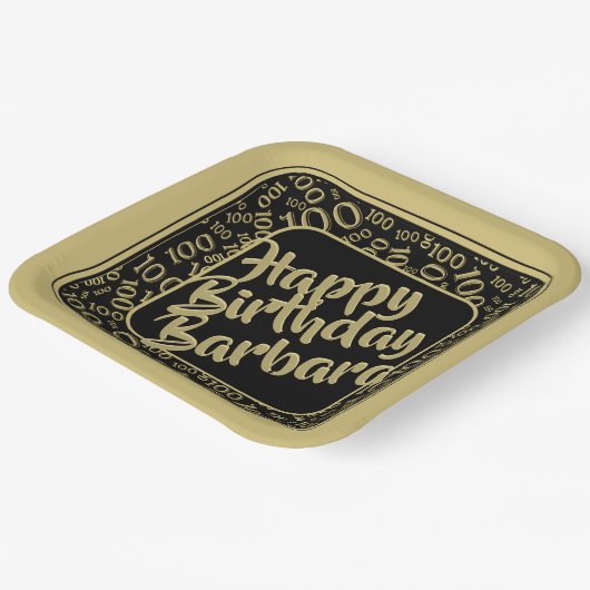 100e verjaardag Random Number Pattern Black/Gold Papieren Bordje (Gebogen)