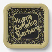 100e verjaardag Random Number Pattern Black/Gold Papieren Bordje (Voorkant)
