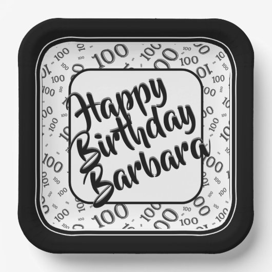 100e verjaardag Random Number Pattern Black/White Papieren Bordje (Voorkant)