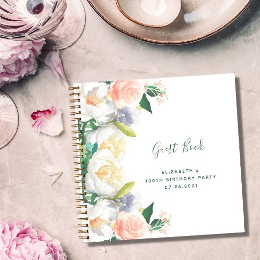 100e verjaardag rode floralen witte perzik Guest B Notitieboek