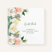 100e verjaardag rode floralen witte perzik Guest B Notitieboek (Voorkant)