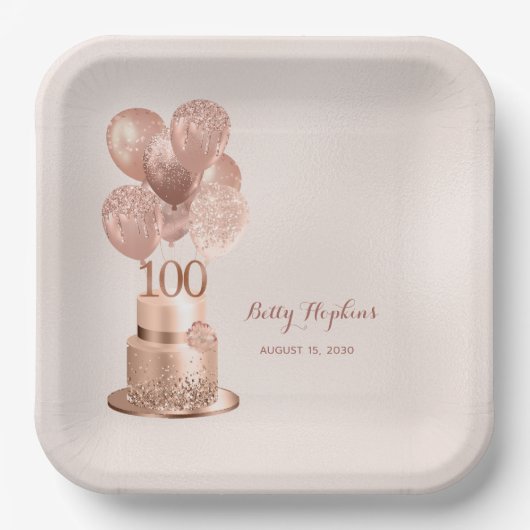 100e verjaardag Roos Gold Cake Paper Bord (Voorkant)