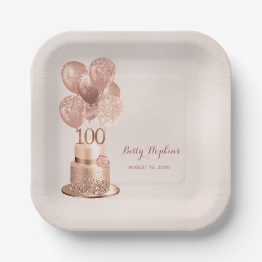 100e verjaardag Roos Gold Cake Paper Bord (Voorkant)