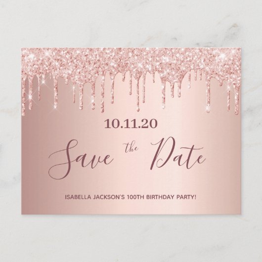 100e verjaardag roos goud glitter behalve de datum briefkaart (Voorkant)
