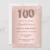 100e verjaardag roos goud glitter druppelt roze gl kaart (Voorkant)