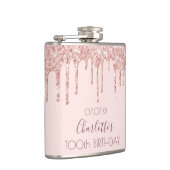 100e verjaardag roos goud glitter druppelt roze heupfles (Rechts)