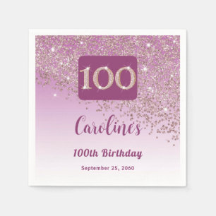 100e Verjaardag  Roos Gouden Glitter Servet