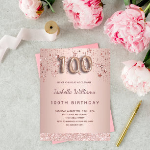 100e verjaardag roos gouden zwarte sterren glamour briefkaart