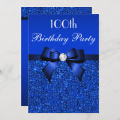 100e verjaardag Royal Blue Sequins Bow en Diamond Kaart (Voorkant / Achterkant)