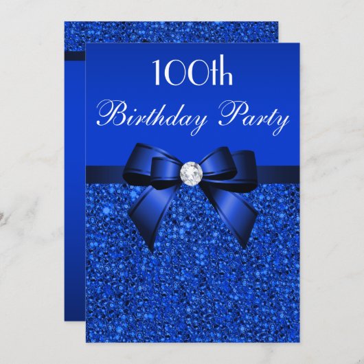 100e verjaardag Royal Blue Sequins Bow en Diamond Kaart (Voorkant / Achterkant)