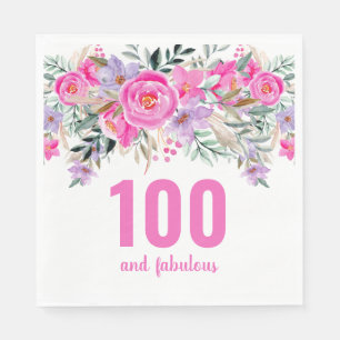 100e verjaardag roze bloemenfeestje servetten