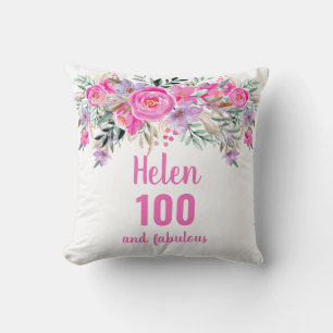 100e verjaardag roze bloemnaam kussen